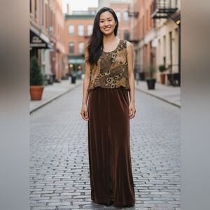 DIAMOND  WEAR Floor Length Maxi Pencil Skirt & Sleeveless Top Brown Tones Med